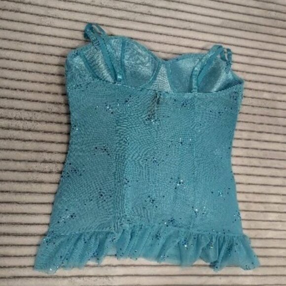 NWT Victoria Secret sexy little things Blue Sequin glitter Top Med Ruffle bottom - Picture 11 of 12